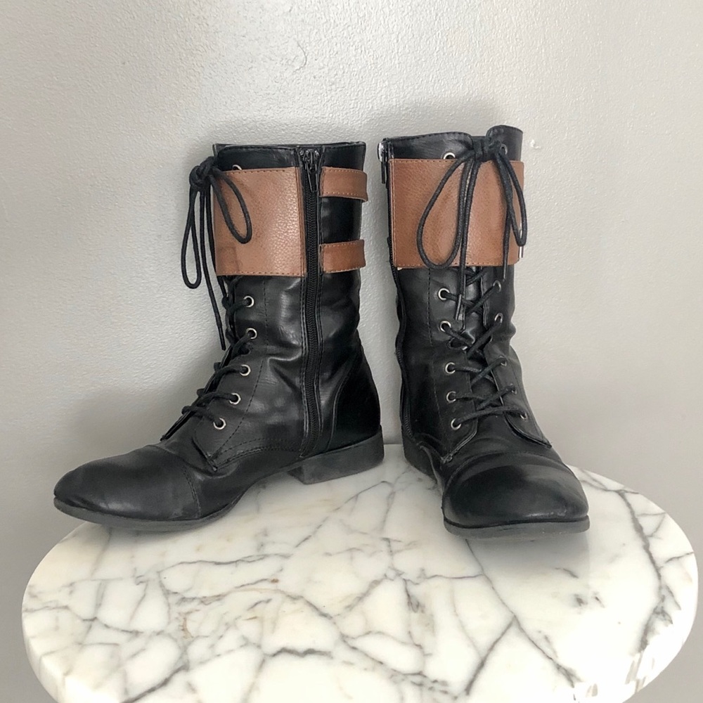 Black & Brown Combat Boots - LIKE NEW